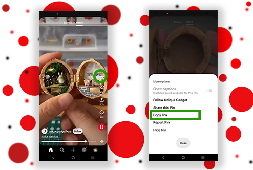 Copy Pinterest link from watch section