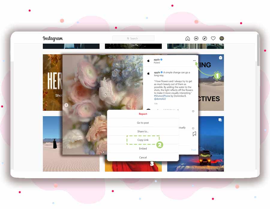 Steps to copy link for Instagram photo download
